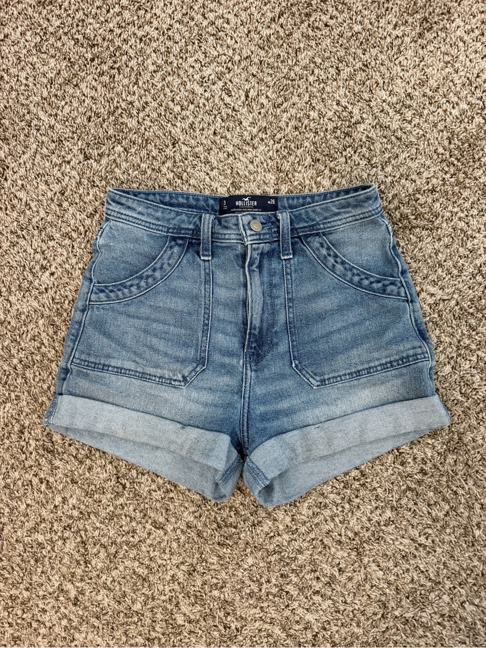 Hollister Light Blue High-Rise Cuffed Denim Shorts